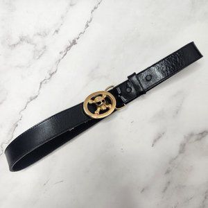 B-Low the Belt Women's Black Leather Belt Pirate Medallion Skull & Crossbones 26